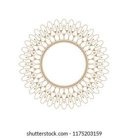 Decorative round frame for design with floral ornament. A template for printing postcards, invitations, books, for textiles, engraving, wooden furniture, forging. Vector.