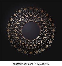 Decorative round frame for design with floral ornament. A template for printing postcards, invitations, books, for textiles, engraving, wooden furniture, forging. Vector.