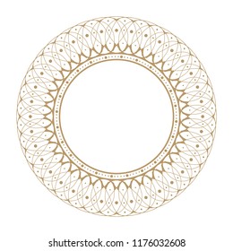 Decorative round frame for design with floral ornament. A template for printing postcards, invitations, books, for textiles, engraving, wooden furniture, forging. Vector.