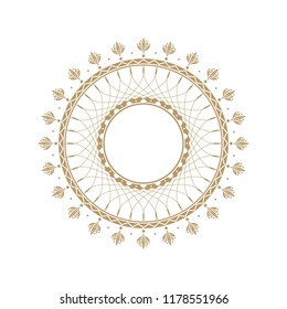 Decorative round frame for design with floral ornament. A template for printing postcards, invitations, books, for textiles, engraving, wooden furniture, forging. Vector.