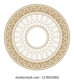 Decorative round frame for design with floral ornament. A template for printing postcards, invitations, books, for textiles, engraving, wooden furniture, forging. Vector.