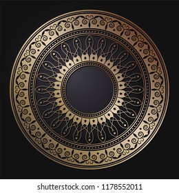 Decorative round frame for design with floral ornament. A template for printing postcards, invitations, books, for textiles, engraving, wooden furniture, forging. Vector.