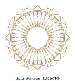 Decorative round frame for design with floral ornament. A template for printing postcards, invitations, books, for textiles, engraving, wooden furniture, forging. Vector.
