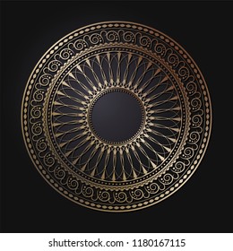 Decorative round frame for design with floral ornament. A template for printing postcards, invitations, books, for textiles, engraving, wooden furniture, forging. Vector.
