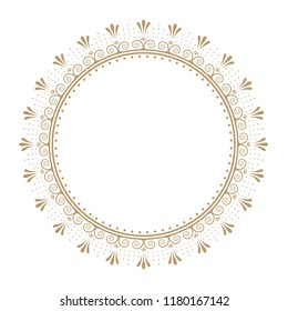 Decorative round frame for design with floral ornament. A template for printing postcards, invitations, books, for textiles, engraving, wooden furniture, forging. Vector.
