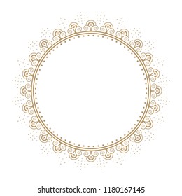 Decorative round frame for design with floral ornament. A template for printing postcards, invitations, books, for textiles, engraving, wooden furniture, forging. Vector.
