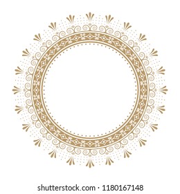 Decorative round frame for design with floral ornament. A template for printing postcards, invitations, books, for textiles, engraving, wooden furniture, forging. Vector.

