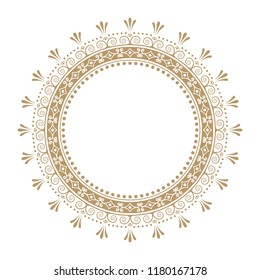 Decorative round frame for design with floral ornament. A template for printing postcards, invitations, books, for textiles, engraving, wooden furniture, forging. Vector.
