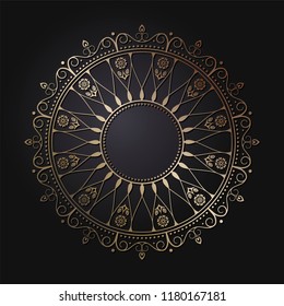 Decorative round frame for design with floral ornament. A template for printing postcards, invitations, books, for textiles, engraving, wooden furniture, forging. Vector.
