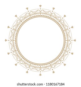 Decorative round frame for design with floral ornament. A template for printing postcards, invitations, books, for textiles, engraving, wooden furniture, forging. Vector.
