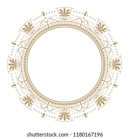 Marco redondo decorativo con adorno floral. Una plantilla para imprimir postales, invitaciones, libros, para textiles, grabado, muebles de madera, forja. Vector.
