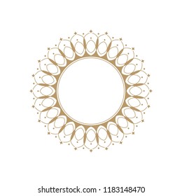 Decorative round frame for design with floral ornament. A template for printing postcards, invitations, books, for textiles, engraving, wooden furniture, forging. Vector.
