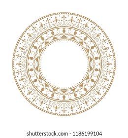 
Decorative round frame for design with floral ornament. A template for printing postcards, invitations, books, for textiles, engraving, wooden furniture, forging. Vector.

