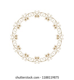 Decorative round frame for design with floral ornament. A template for printing postcards, invitations, books, for textiles, engraving, wooden furniture, forging. Vector.