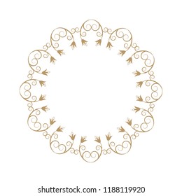Decorative round frame for design with floral ornament. A template for printing postcards, invitations, books, for textiles, engraving, wooden furniture, forging. Vector.
