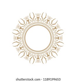 
Decorative round frame for design with floral ornament. Circle frame. A template for printing postcards, invitations, books, for textiles, engraving, wooden furniture, forging. Vector.
