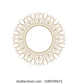 
Decorative round frame for design with floral ornament. Circle frame. A template for printing postcards, invitations, books, for textiles, engraving, wooden furniture, forging. Vector.
