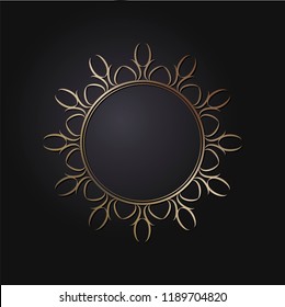 Decorative round frame for design with floral ornament. Circle frame. A template for printing postcards, invitations, books, for textiles, engraving, wooden furniture, forging. Vector.