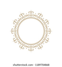 Decorative round frame for design with floral ornament. Circle frame. A template for printing postcards, invitations, books, for textiles, engraving, wooden furniture, forging. Vector.