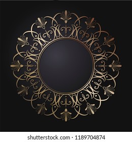 Decorative round frame for design with floral ornament. Circle frame. A template for printing postcards, invitations, books, for textiles, engraving, wooden furniture, forging. Vector.