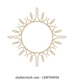 Decorative round frame for design with floral ornament. Circle frame. A template for printing postcards, invitations, books, for textiles, engraving, wooden furniture, forging. Vector.