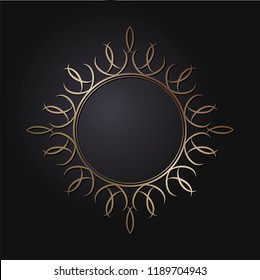 Decorative round frame for design with floral ornament. Circle frame. A template for printing postcards, invitations, books, for textiles, engraving, wooden furniture, forging. Vector.