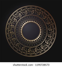 Decorative round frame for design with floral ornament. Circle frame. A template for printing postcards, invitations, books, for textiles, engraving, wooden furniture, forging. Vector.