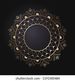 Decorative round frame for design with floral ornament. Circle frame. A template for printing postcards, invitations, books, for textiles, engraving, wooden furniture, forging. Vector.