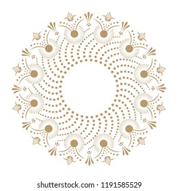 Decorative round frame for design with floral ornament. Circle frame. A template for printing postcards, invitations, books, for textiles, engraving, wooden furniture, forging. Vector.