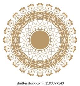 Decorative round frame for design with floral ornament. Circle frame. A template for printing postcards, invitations, books, for textiles, engraving, wooden furniture, forging. Vector