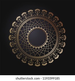 Decorative round frame for design with floral ornament. Circle frame. A template for printing postcards, invitations, books, for textiles, engraving, wooden furniture, forging. Vector