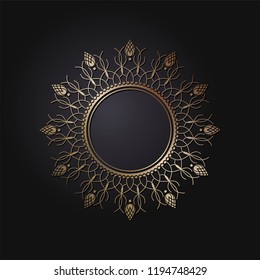 Decorative round frame for design with floral ornament. Circle frame. A template for printing postcards, invitations, books, for textiles, engraving, wooden furniture, forging. Vector.