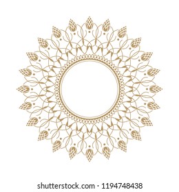 Decorative round frame for design with floral ornament. Circle frame. A template for printing postcards, invitations, books, for textiles, engraving, wooden furniture, forging. Vector.
