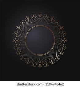 Decorative round frame for design with floral ornament. Circle frame. A template for printing postcards, invitations, books, for textiles, engraving, wooden furniture, forging. Vector.