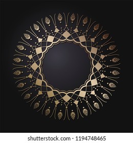 Decorative round frame for design with floral ornament. Circle frame. A template for printing postcards, invitations, books, for textiles, engraving, wooden furniture, forging. Vector.