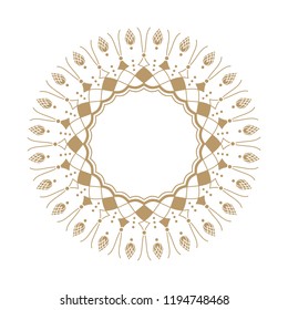 Decorative round frame for design with floral ornament. Circle frame. A template for printing postcards, invitations, books, for textiles, engraving, wooden furniture, forging. Vector.
