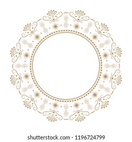Decorative round frame for design with floral ornament. Circle frame. A template for printing postcards, invitations, books, for textiles, engraving, wooden furniture, forging. Vector.