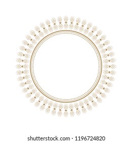 Decorative round frame for design with floral ornament. Circle frame. A template for printing postcards, invitations, books, for textiles, engraving, wooden furniture, forging. Vector.