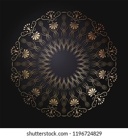 Decorative round frame for design with floral ornament. Circle frame. A template for printing postcards, invitations, books, for textiles, engraving, wooden furniture, forging. Vector.