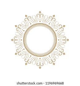 Decorative round frame for design with floral ornament. Circle frame. A template for printing postcards, invitations, books, for textiles, engraving, wooden furniture, forging. Vector.