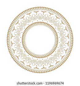 Decorative round frame for design with floral ornament. Circle frame. A template for printing postcards, invitations, books, for textiles, engraving, wooden furniture, forging. Vector.