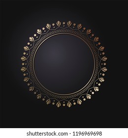 Decorative round frame for design with floral ornament. Circle frame. A template for printing postcards, invitations, books, for textiles, engraving, wooden furniture, forging. Vector.