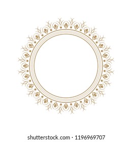 Decorative round frame for design with floral ornament. Circle frame. A template for printing postcards, invitations, books, for textiles, engraving, wooden furniture, forging. Vector.