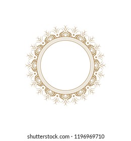 Decorative round frame for design with floral ornament. Circle frame. A template for printing postcards, invitations, books, for textiles, engraving, wooden furniture, forging. Vector.