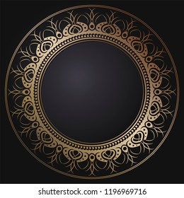 Decorative round frame for design with floral ornament. Circle frame. A template for printing postcards, invitations, books, for textiles, engraving, wooden furniture, forging. Vector.