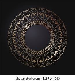 Decorative round frame for design with floral ornament. Circle frame. A template for printing postcards, invitations, books, for textiles, engraving, wooden furniture, forging. Vector.