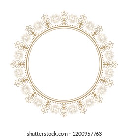 Decorative round frame for design with floral ornament. Circle frame. A template for printing postcards, invitations, books, for textiles, engraving, wooden furniture, forging. Vector.