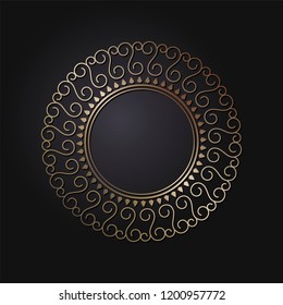 Decorative round frame for design with floral ornament. Circle frame. A template for printing postcards, invitations, books, for textiles, engraving, wooden furniture, forging. Vector.