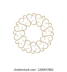 Decorative round frame for design with floral ornament. Circle frame. A template for printing postcards, invitations, books, for textiles, engraving, wooden furniture, forging. Vector.