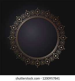 Decorative round frame for design with floral ornament. Circle frame. A template for printing postcards, invitations, books, for textiles, engraving, wooden furniture, forging. Vector.